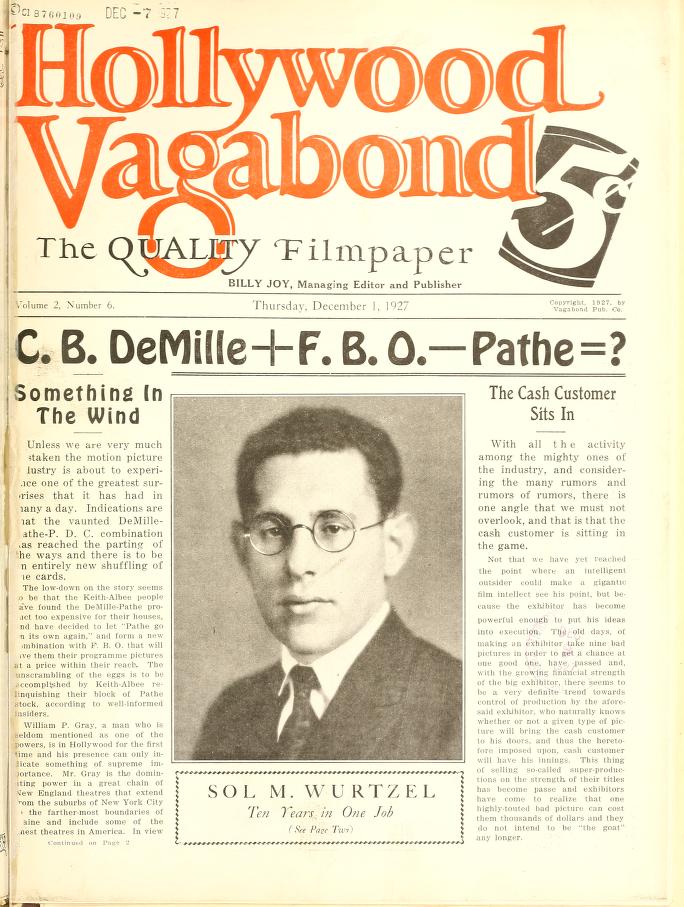 HOLLYWOOD VAGABOND magazine side cover Issue 32 1 December 1927