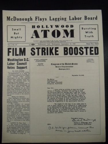 HOLLYWOOD ATOM magazine side cover 19 September 1945