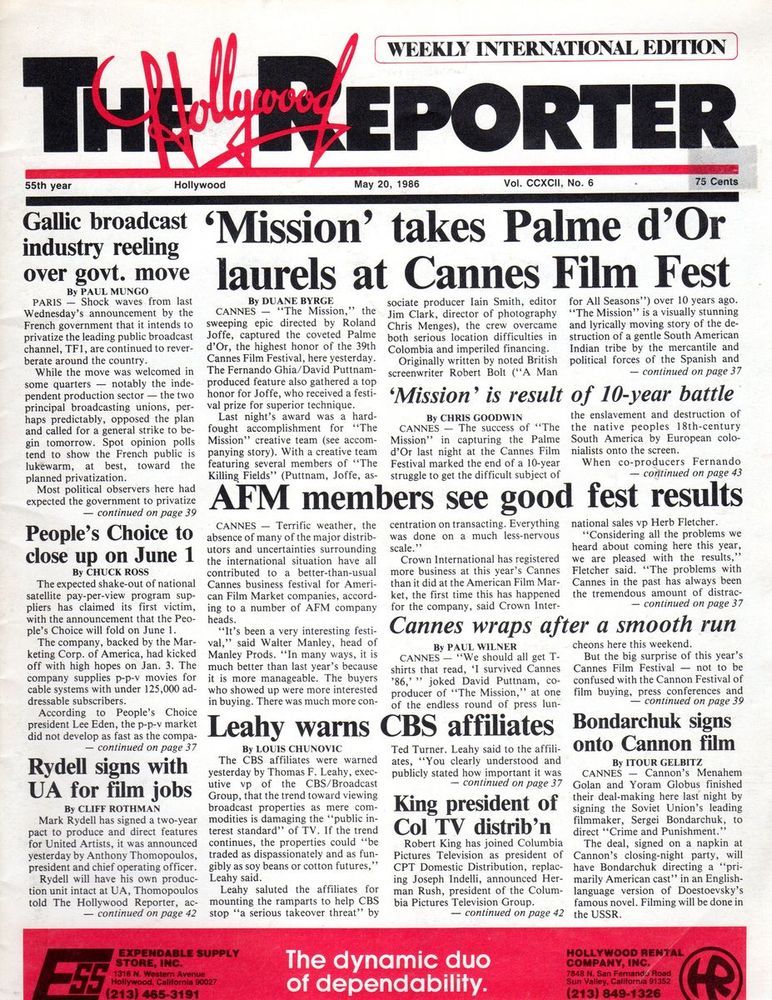 HOLLYWOOD REPORTER | THE magazine side cover 20 May 1986