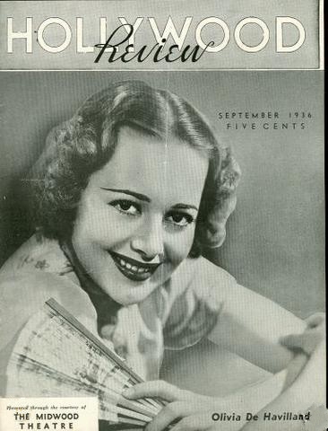 HOLLYWOOD REVIEW magazine side cover  September 1936