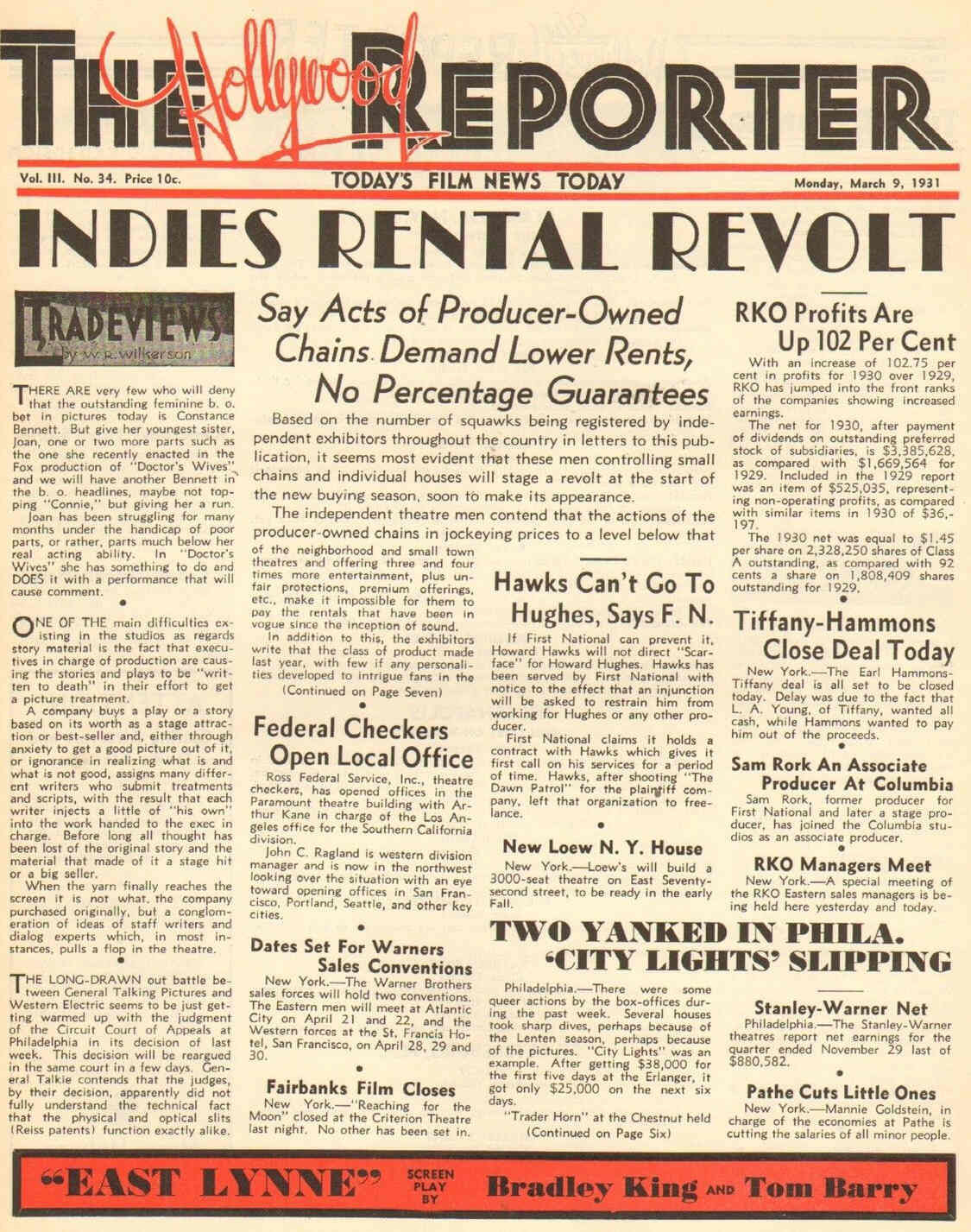 HOLLYWOOD REPORTER | THE magazine side cover 9 March 1931