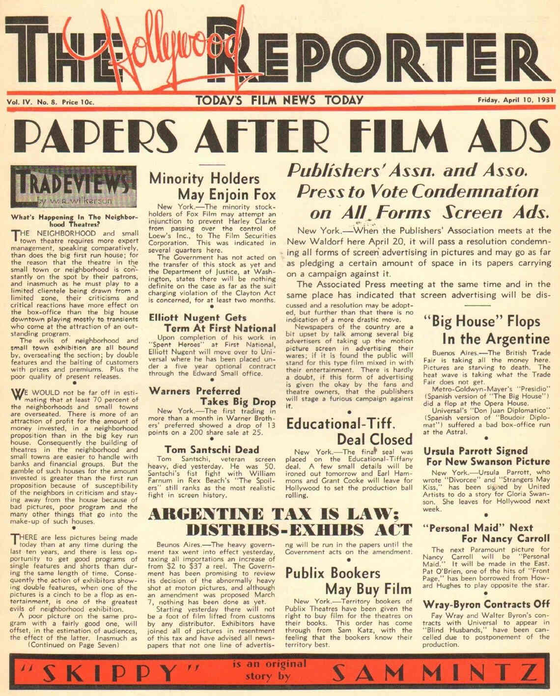 HOLLYWOOD REPORTER | THE magazine side cover 10 April 1931