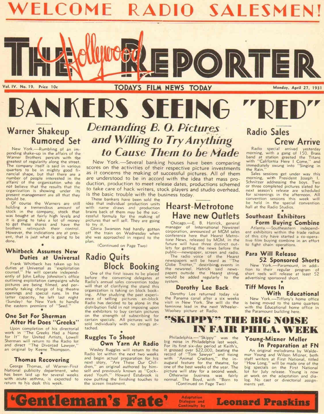HOLLYWOOD REPORTER | THE magazine side cover 27 April 1931