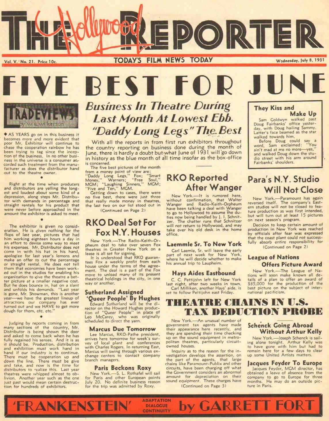 HOLLYWOOD REPORTER | THE magazine side cover 8 July 1931