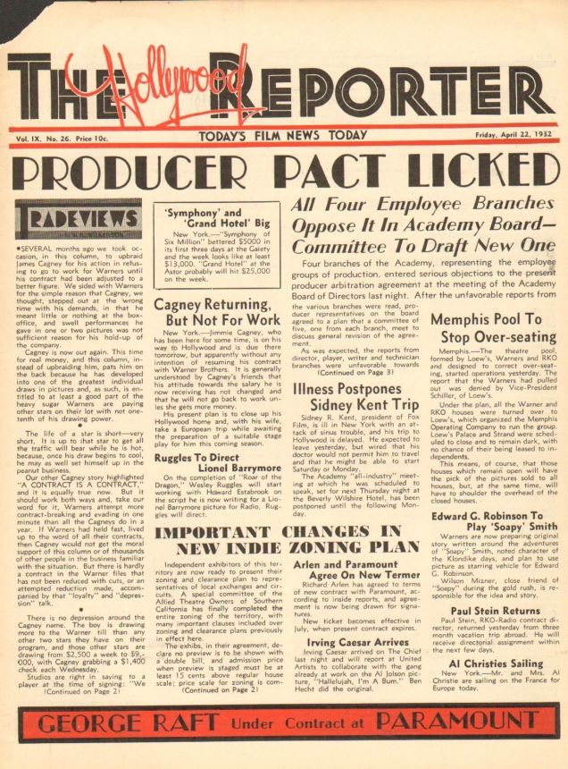 HOLLYWOOD REPORTER | THE magazine side cover 22 April 1932