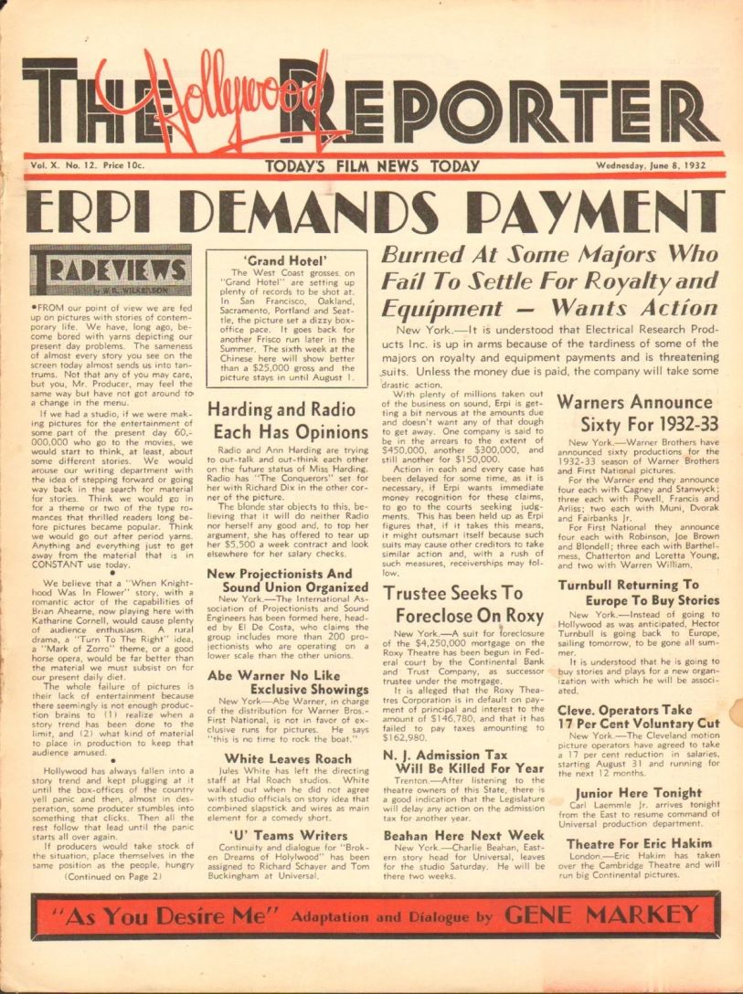 HOLLYWOOD REPORTER | THE magazine side cover 8 June 1932