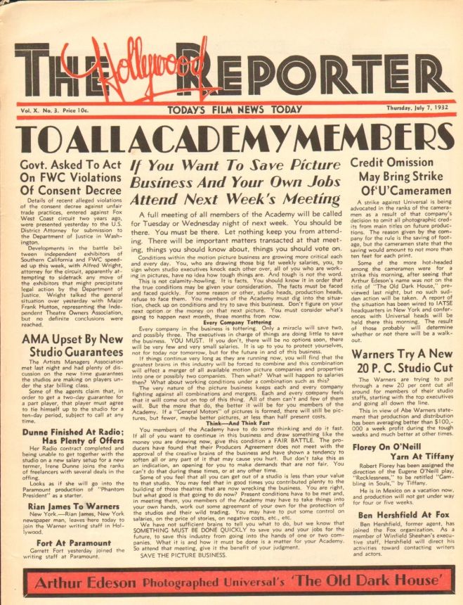 HOLLYWOOD REPORTER | THE magazine side cover 7 July 1932