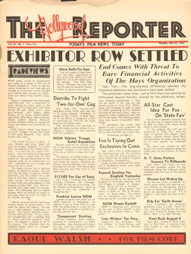 HOLLYWOOD REPORTER | THE magazine side cover 25 July 1932