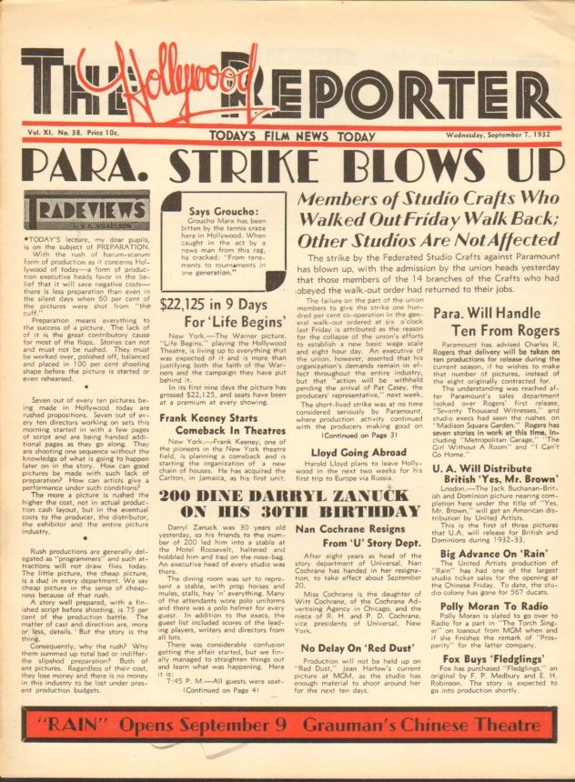 HOLLYWOOD REPORTER | THE magazine side cover 7 September 1932