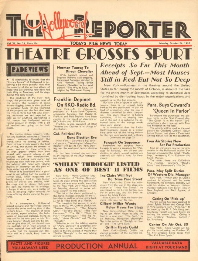 HOLLYWOOD REPORTER | THE magazine side cover 24 October 1932