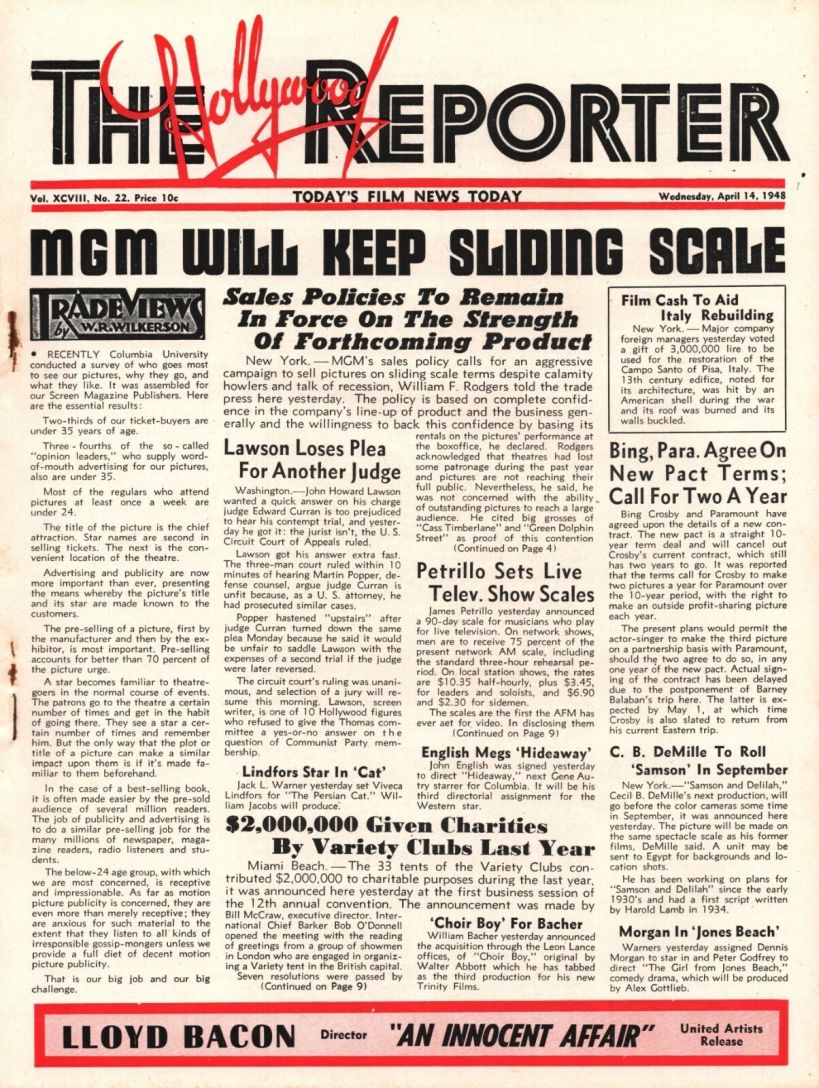 HOLLYWOOD REPORTER | THE magazine side cover 14 April 1948