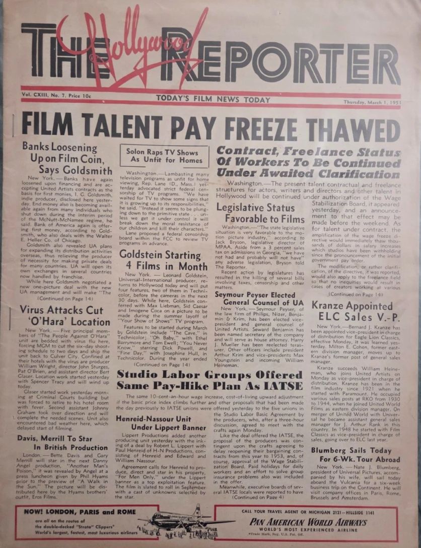 HOLLYWOOD REPORTER | THE magazine side cover 1 March 1951