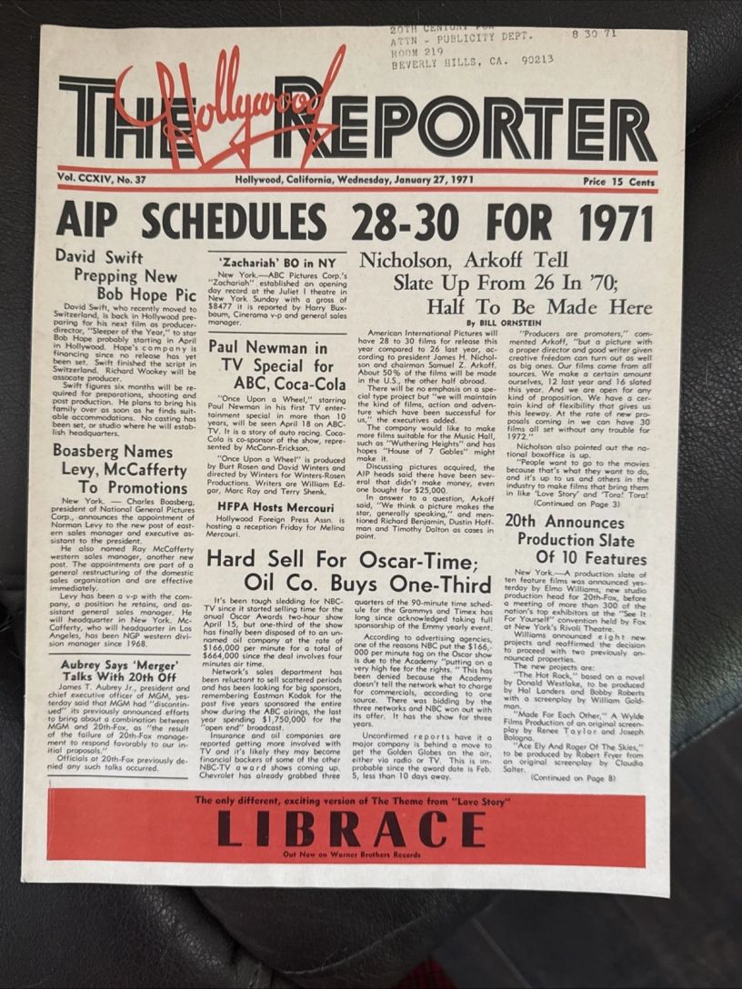 HOLLYWOOD REPORTER | THE magazine side cover 27 January 1971