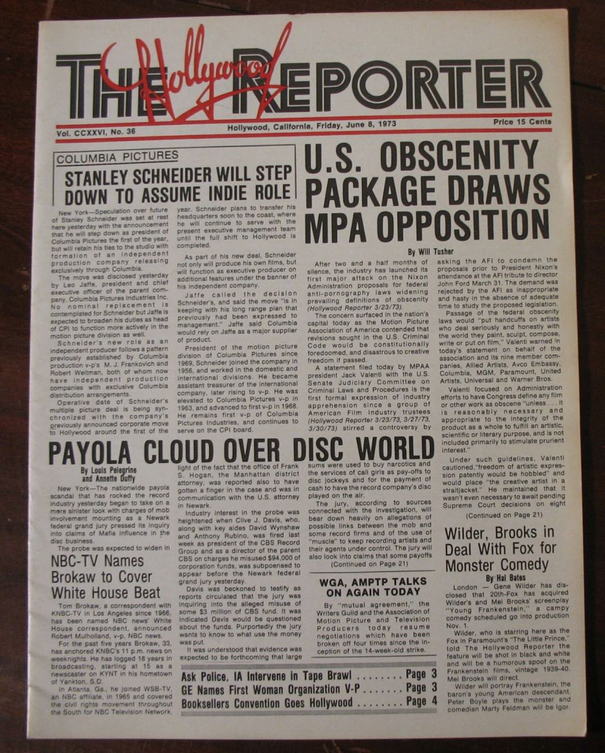 HOLLYWOOD REPORTER | THE magazine side cover 8 June 1973