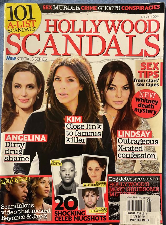 HOLLYWOOD SCANDALS UK magazine side cover  August 2014