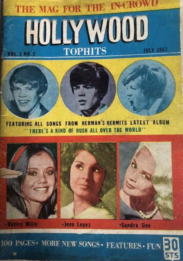 HOLLYWOOD TOPHITS magazine side cover Issue 2  July 1967