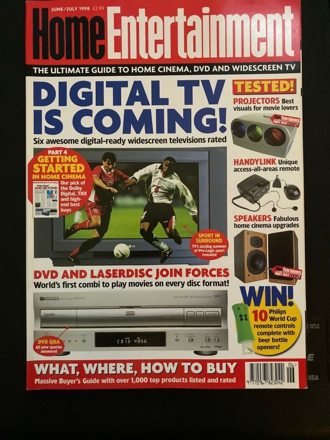 HOME ENTERTAINMENT (UK) magazine side cover Issue 57  June/July 1998
