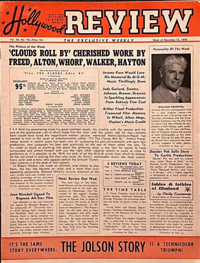 HOLLYWOOD REVIEW WEEKLY magazine side cover 12 November 1946