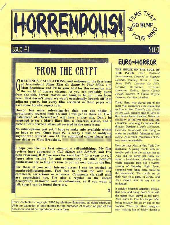 HORRENDOUS magazine side cover Issue 1  1995