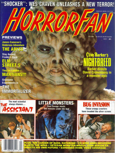 HORROR FAN magazine side cover Issue 3 Fall 1989