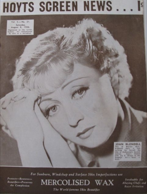 NEW SCREEN NEWS magazine side cover  Vol 5 No 21 8 August 1936