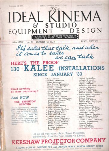 IDEAL KINEMA magazine side cover Issue 11 12 October 1933