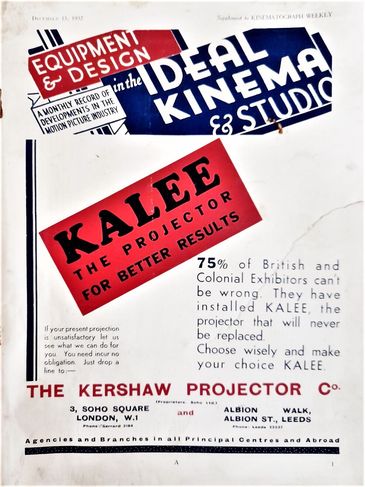 IDEAL KINEMA magazine side cover 15 December 1932
