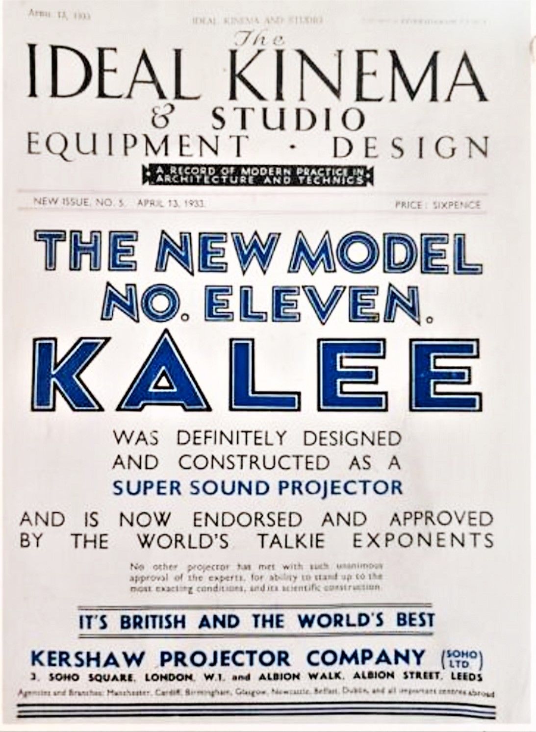 IDEAL KINEMA magazine side cover Issue 5 13 April 1933