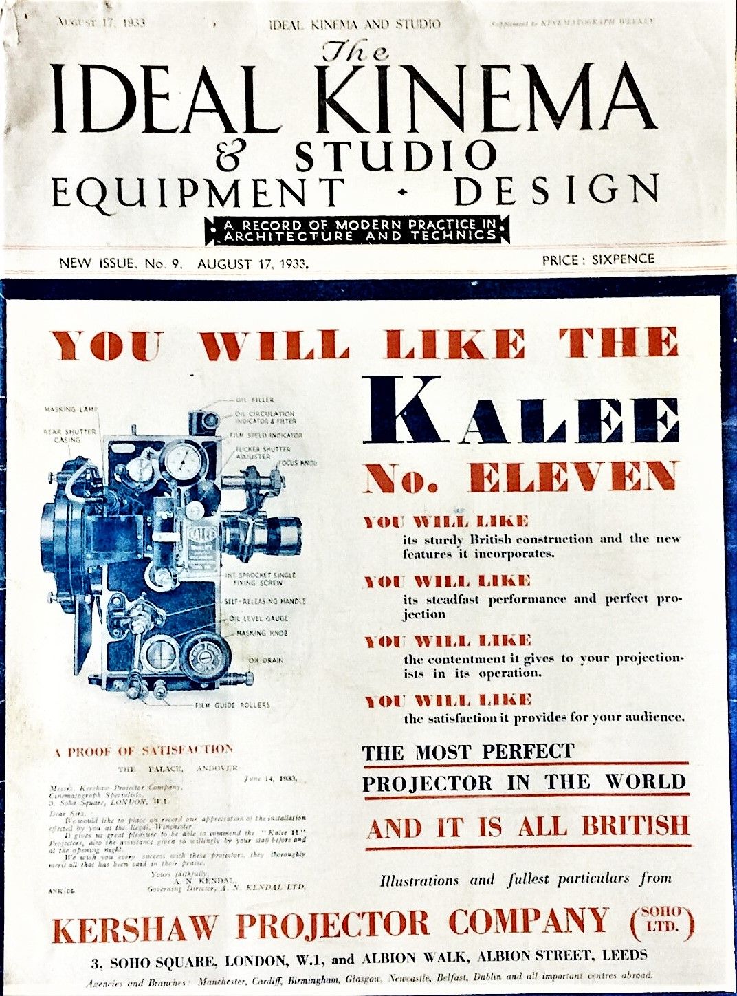 IDEAL KINEMA magazine side cover Issue 9 17 August 1933