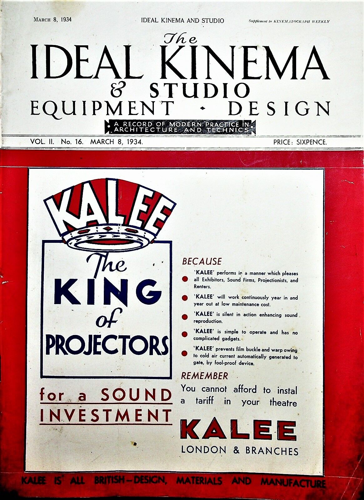 IDEAL KINEMA magazine side cover  Vol 2 No  16 8 March 1934