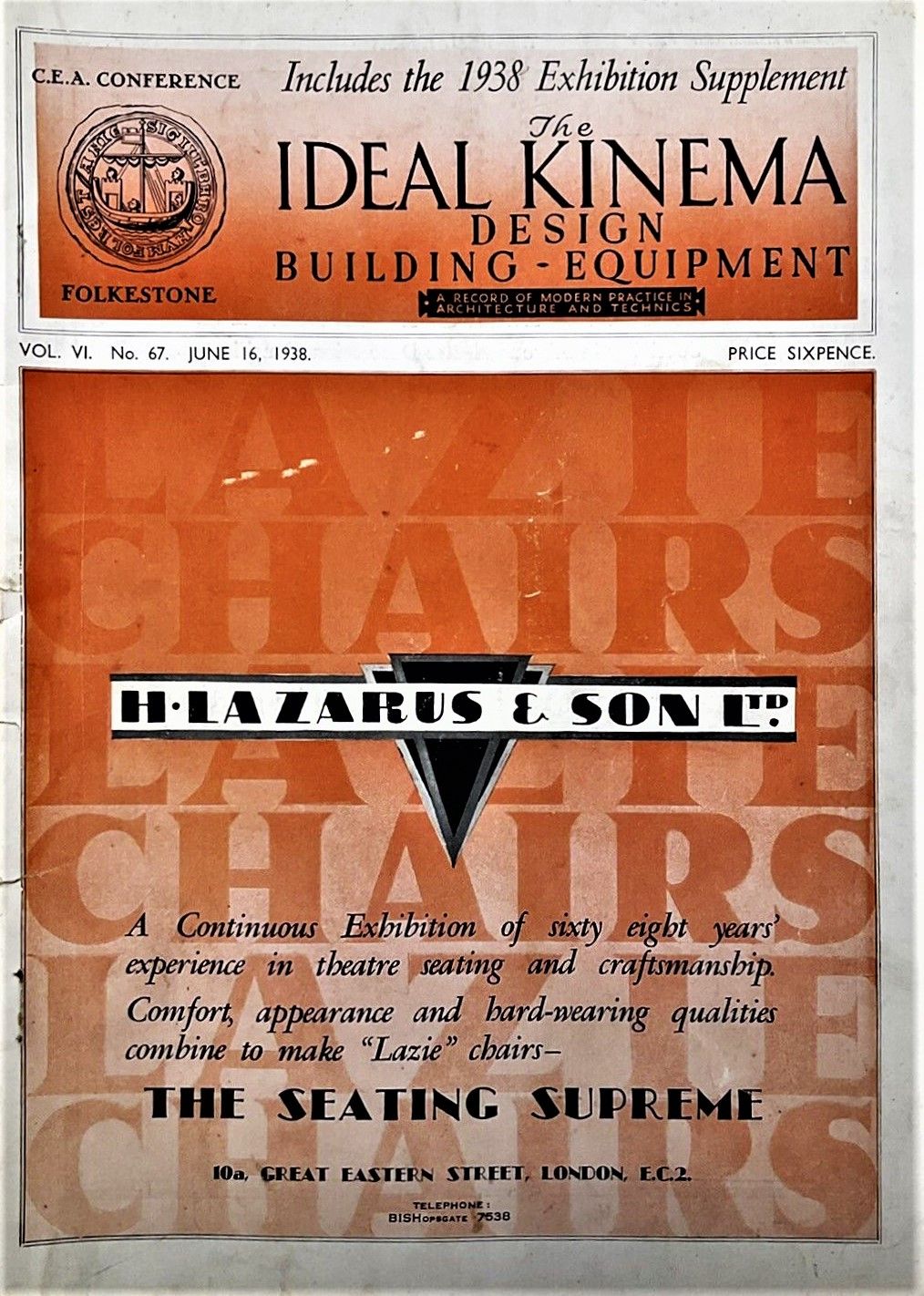 IDEAL KINEMA magazine side cover  Vol 11 No  67 16 June 1938
