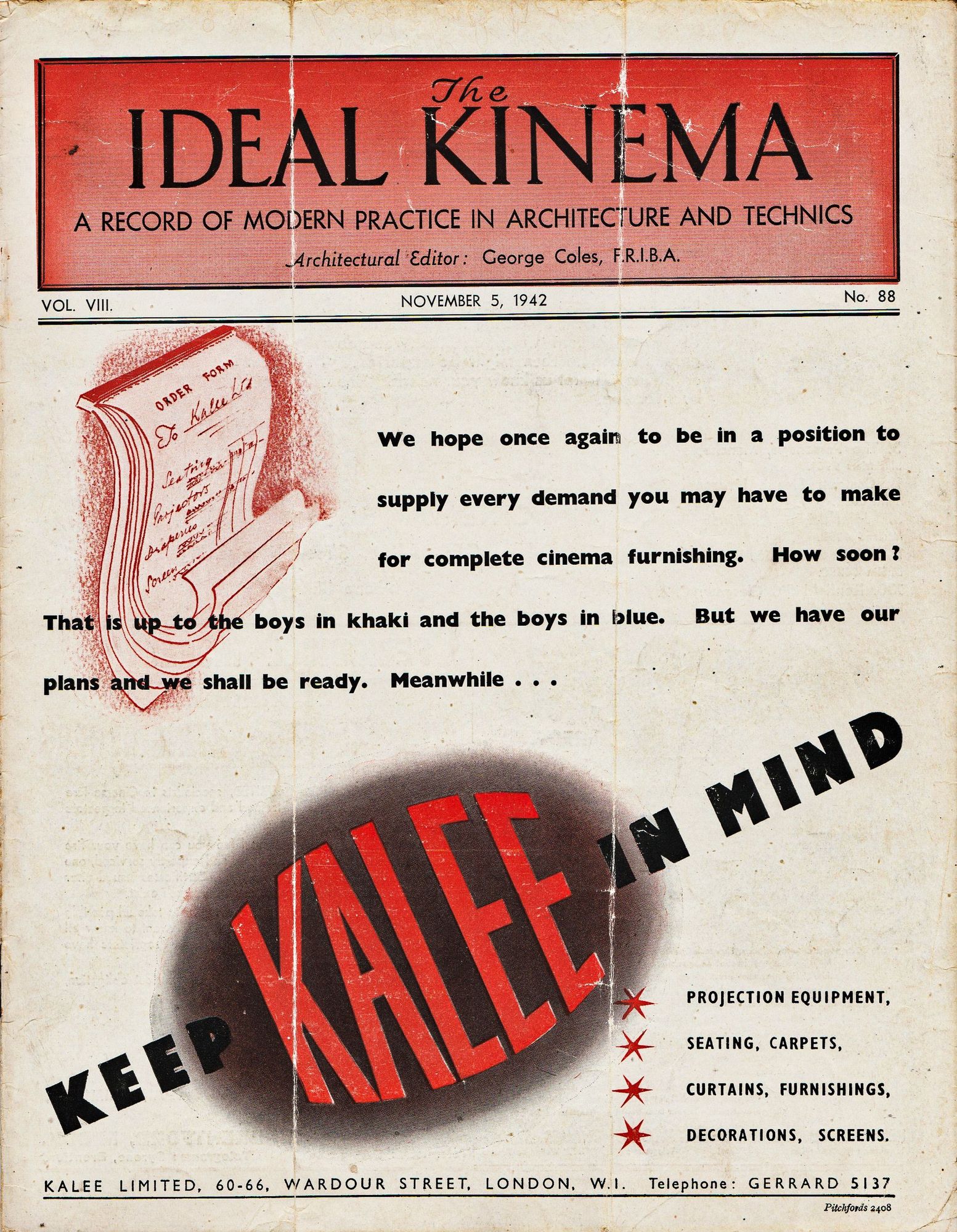 IDEAL KINEMA magazine side cover  Vol 8 No  88 5 November 1942