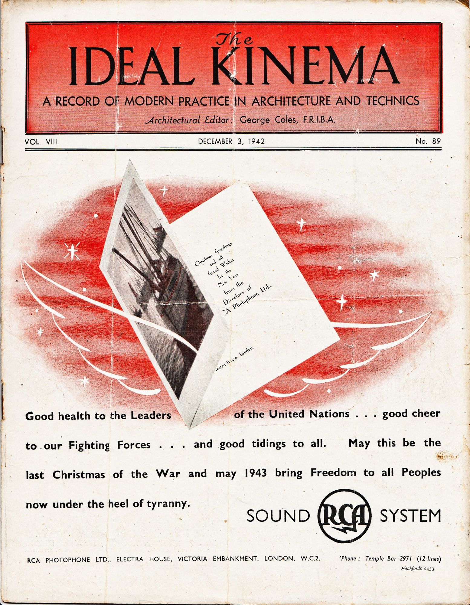 IDEAL KINEMA magazine side cover  Vol 8 No  89 3 December 1942