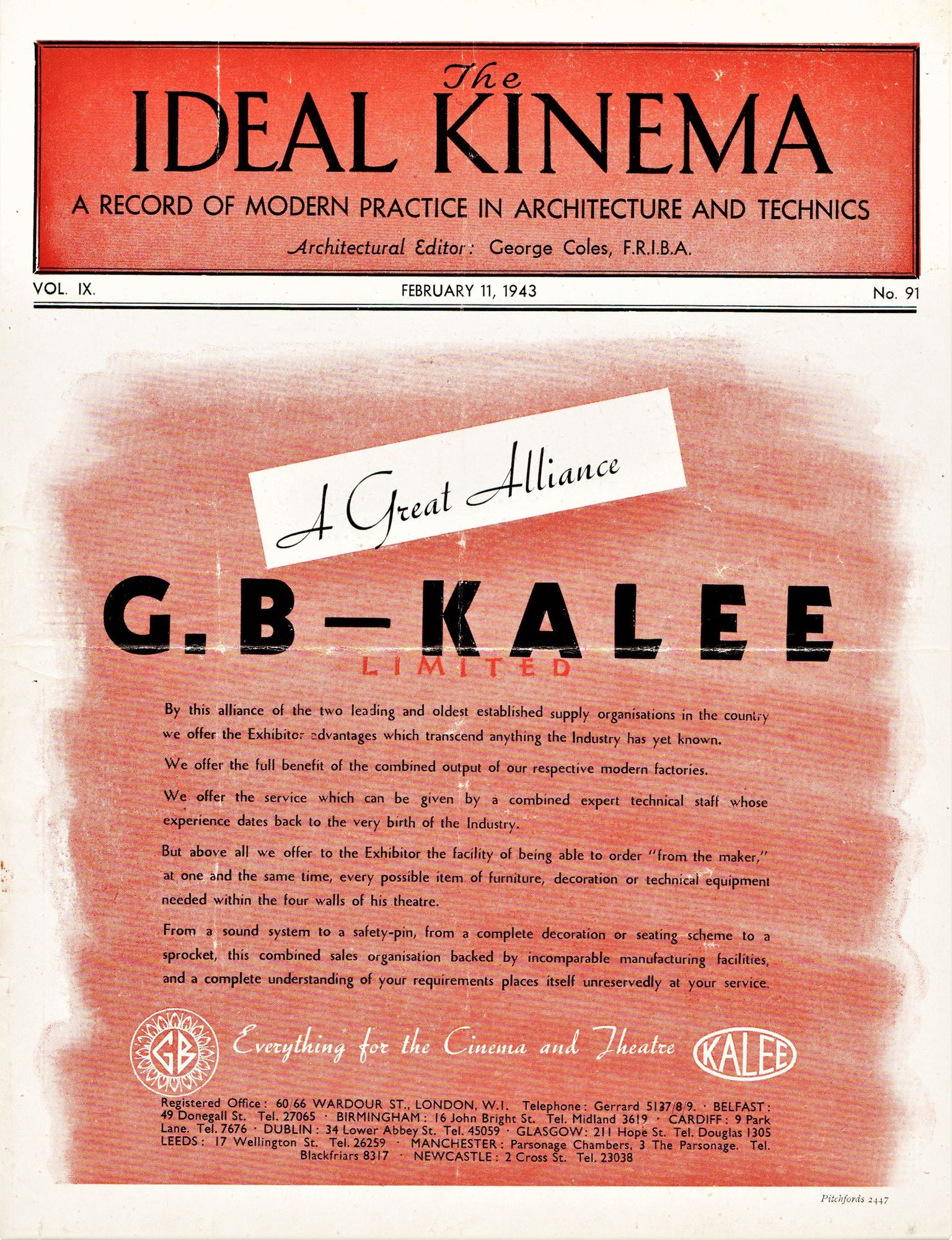 IDEAL KINEMA magazine side cover  Vol 9 No  91 11 February 1943