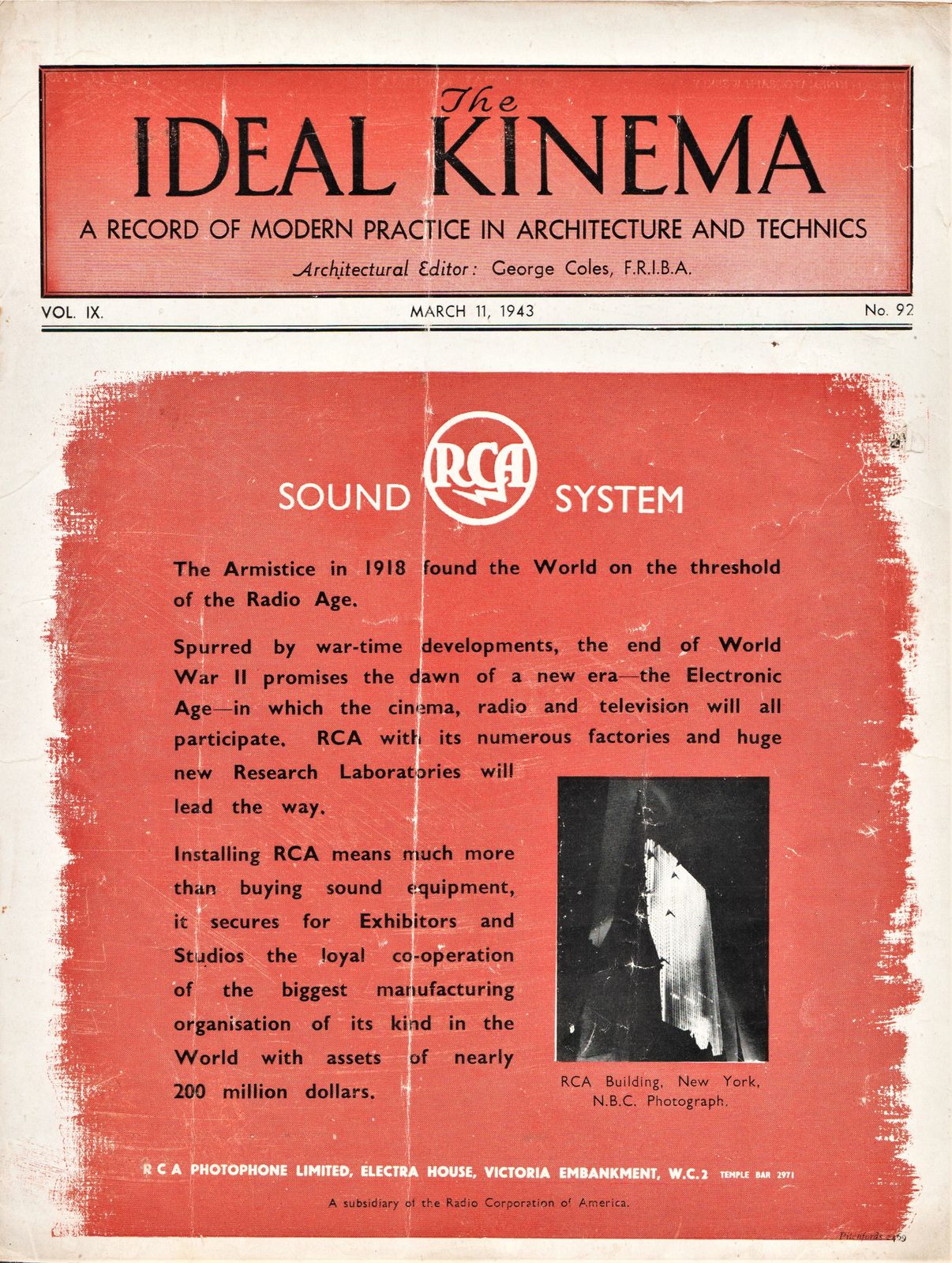 IDEAL KINEMA magazine side cover  Vol 9 No  92 11 March 1943