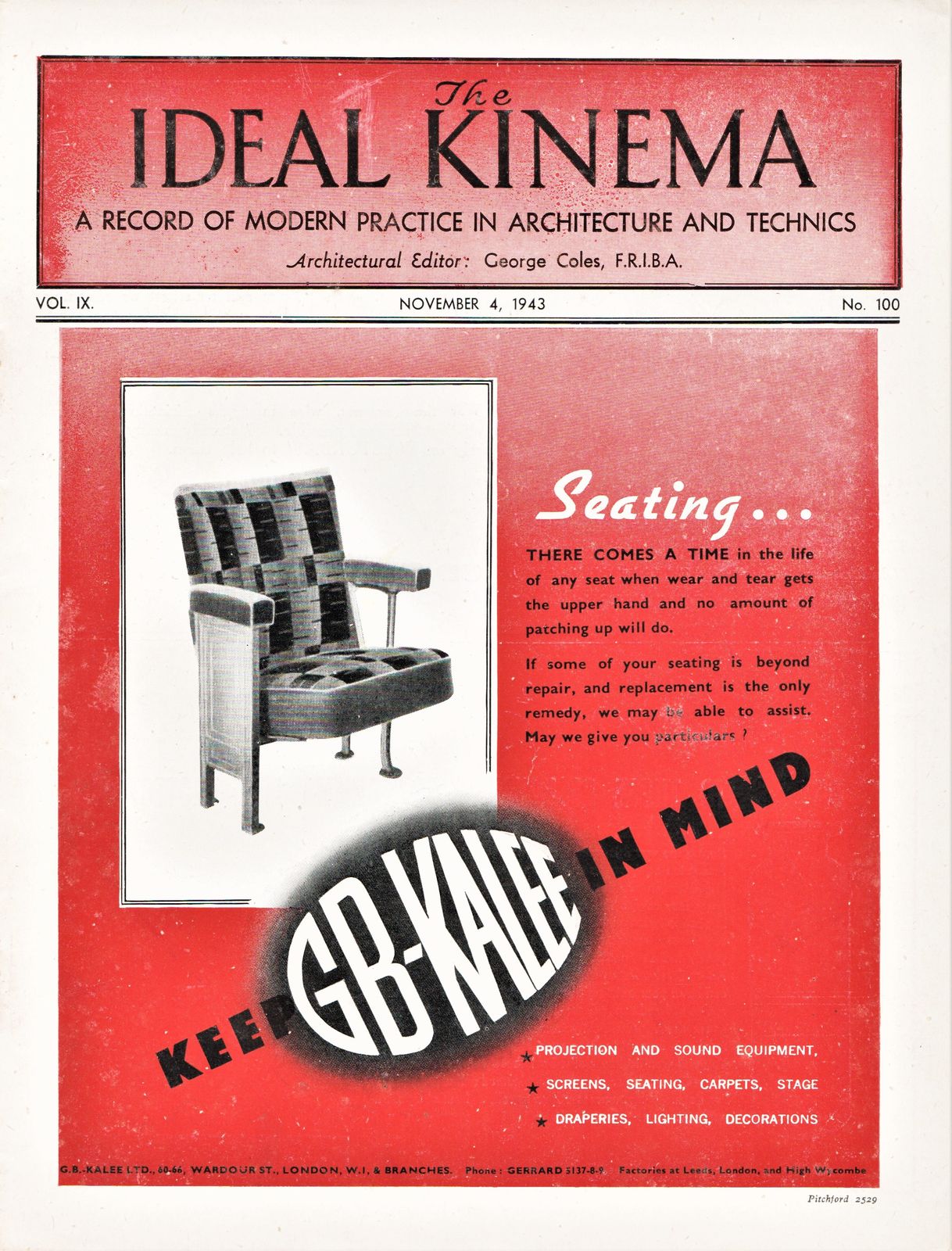 IDEAL KINEMA magazine side cover  Vol 9 No  100 4 November 1943