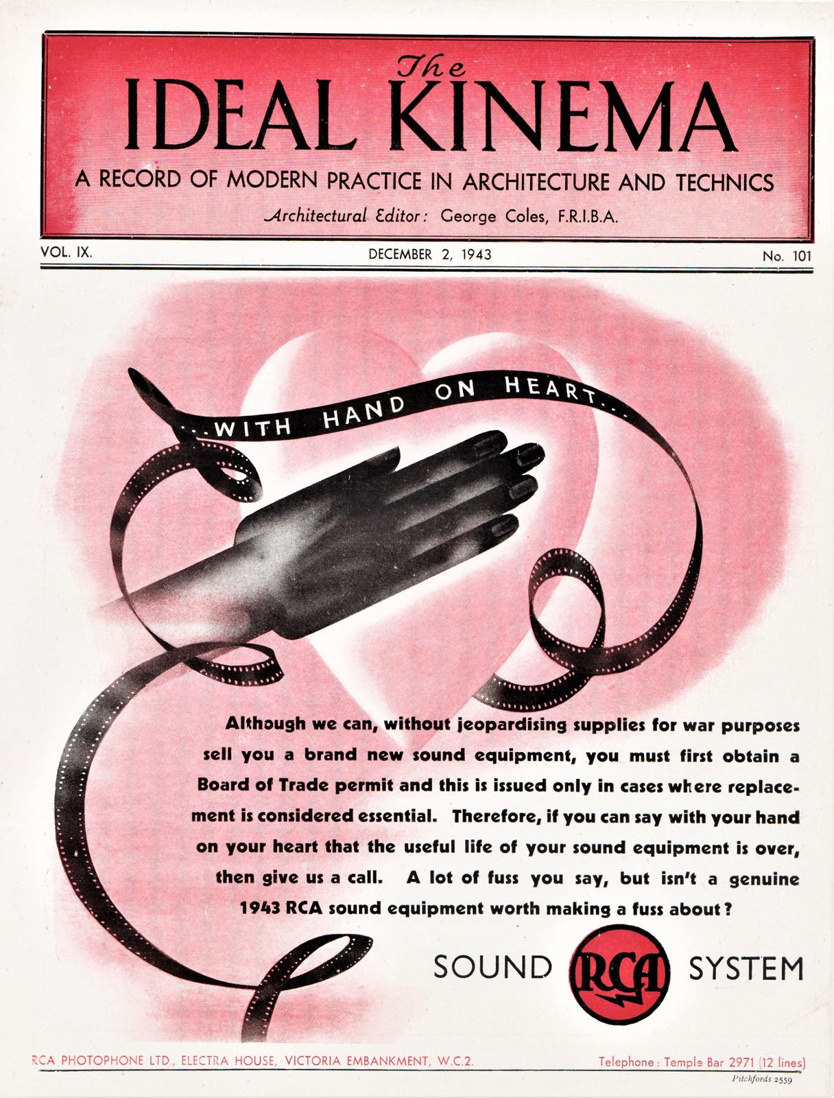 IDEAL KINEMA magazine side cover  Vol 9 No  101 2 December 1943