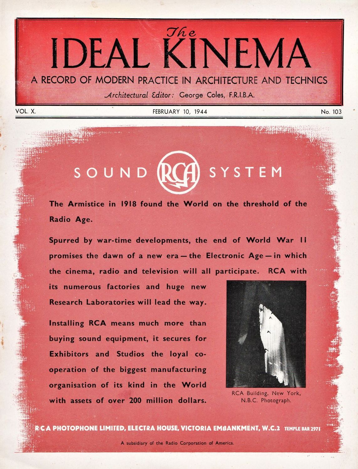 IDEAL KINEMA magazine side cover  Vol 10 No  103 10 February 1944