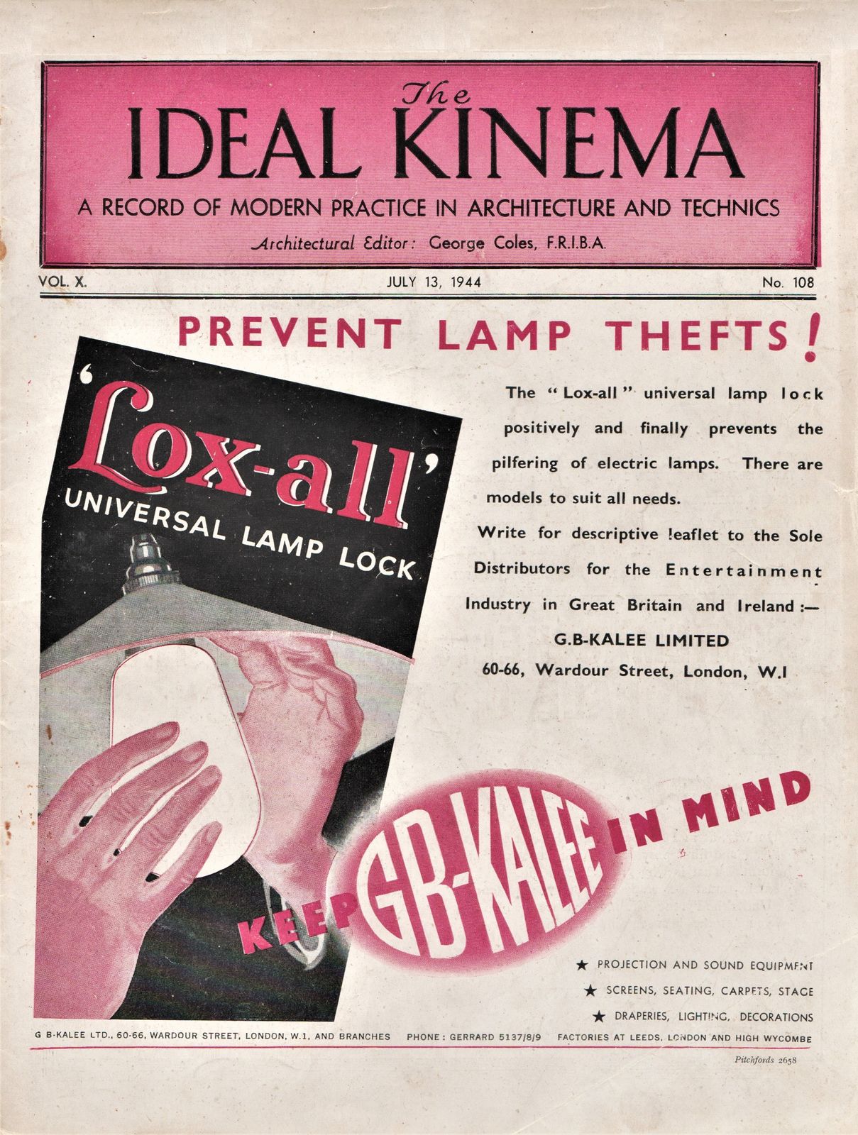 IDEAL KINEMA magazine side cover  Vol 10 No  108 13 July 1944