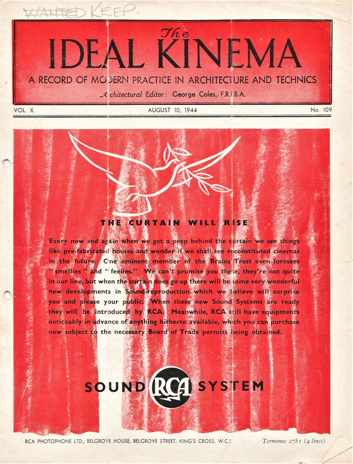 IDEAL KINEMA magazine side cover  Vol 10 No  109 10 August 1944