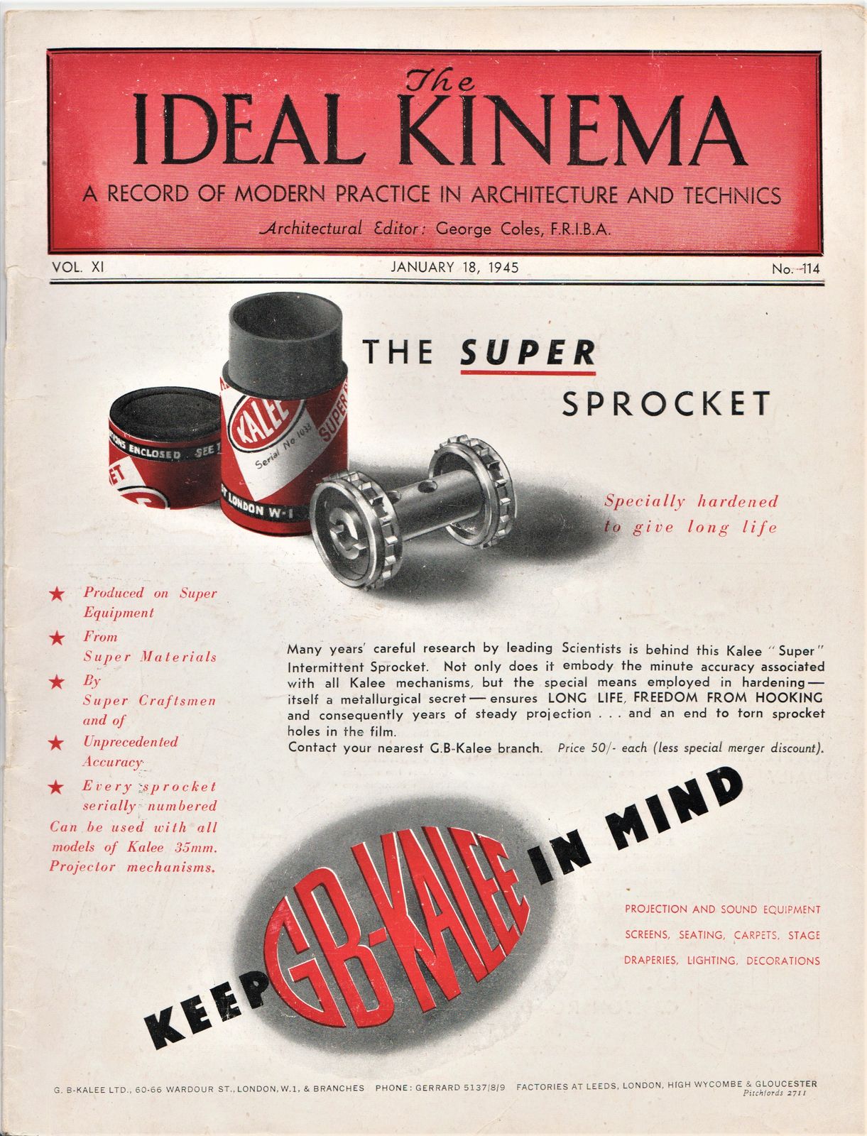 IDEAL KINEMA magazine side cover  Vol 11 No  114 18 January 1945