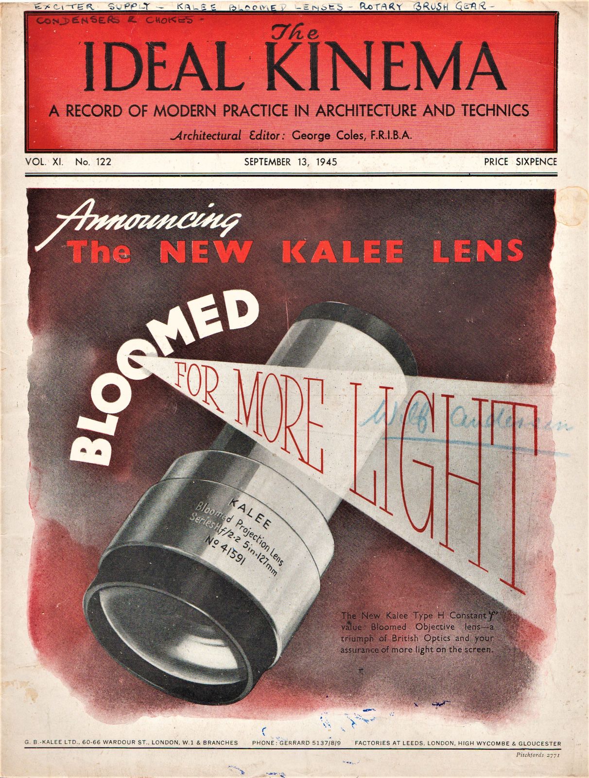 IDEAL KINEMA magazine side cover  Vol 11 No  122 13 September 1945