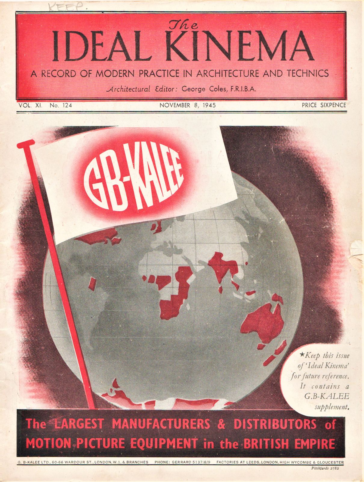 IDEAL KINEMA magazine side cover  Vol 11 No  124 8 November 1945