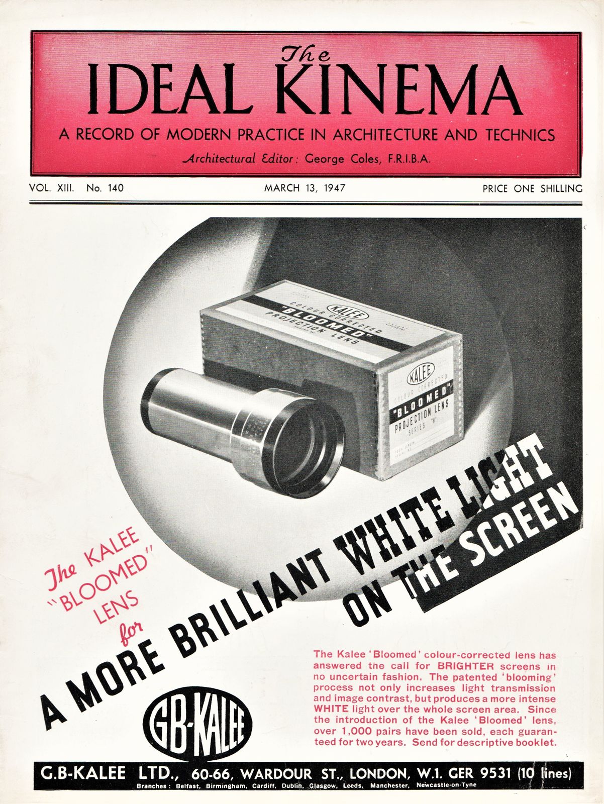 IDEAL KINEMA magazine side cover Issue 140  Vol 13 No  140 13 March 1947