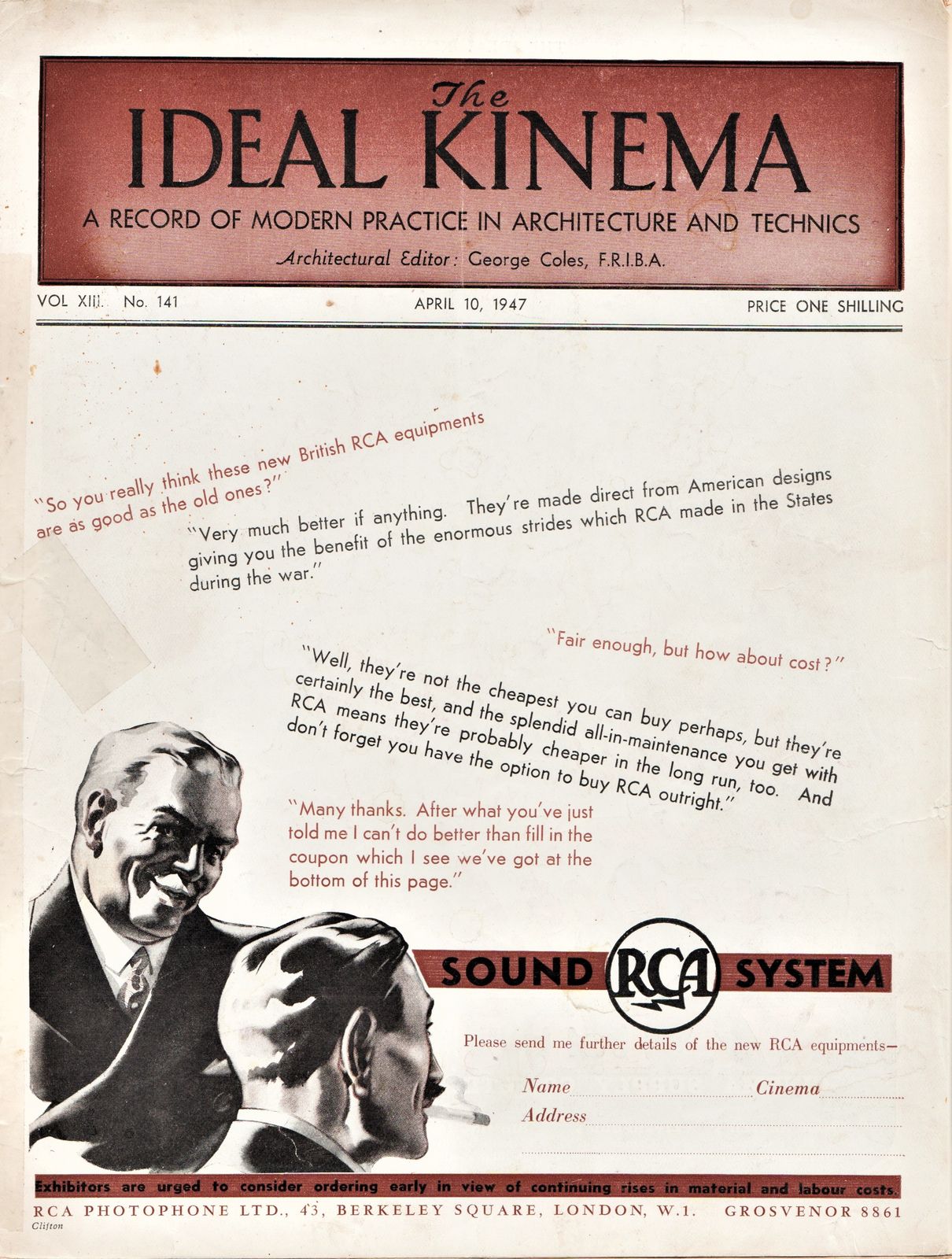 IDEAL KINEMA magazine side cover Issue 141  Vol 13 No  141 10 April 1947