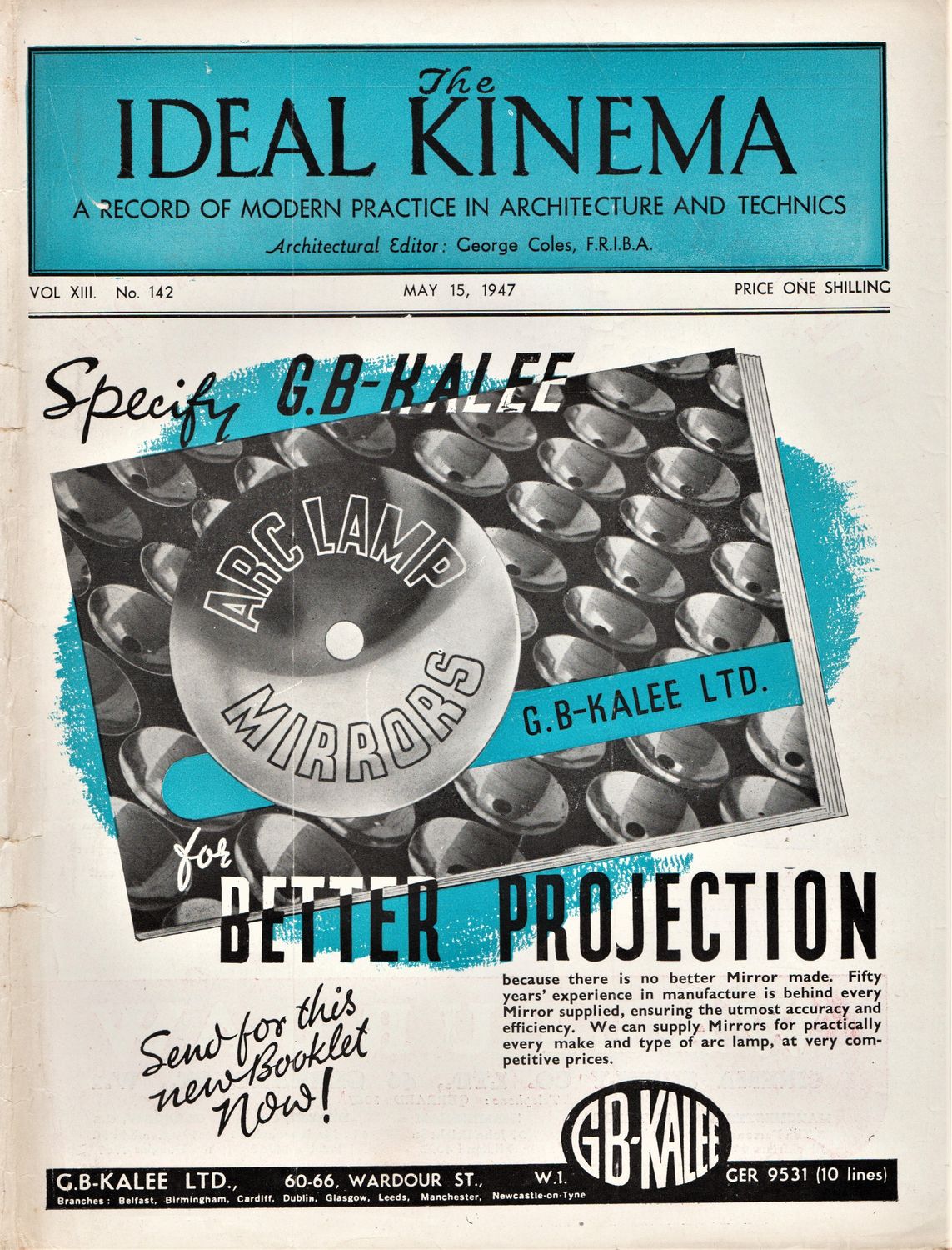 IDEAL KINEMA magazine side cover Issue 142  Vol 13 No  142 15 May 1947