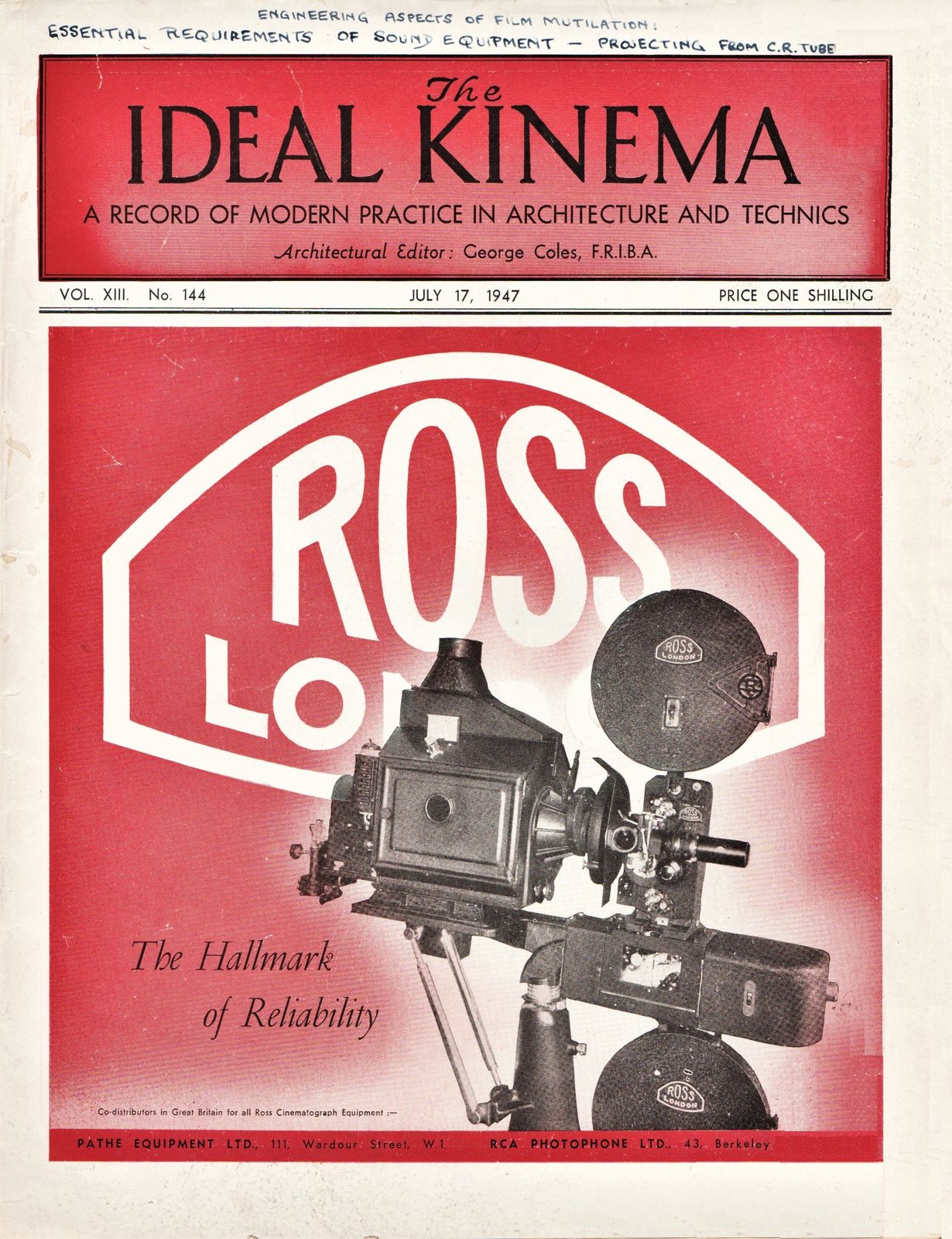 IDEAL KINEMA magazine side cover  Vol 13 No  144 17 July 1947
