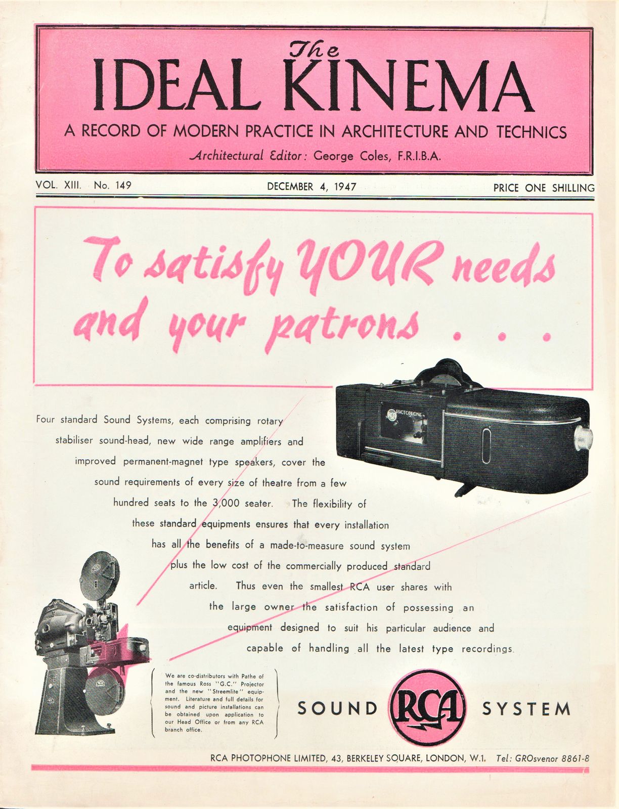 IDEAL KINEMA magazine side cover  Vol 13 No  149 4 December 1947