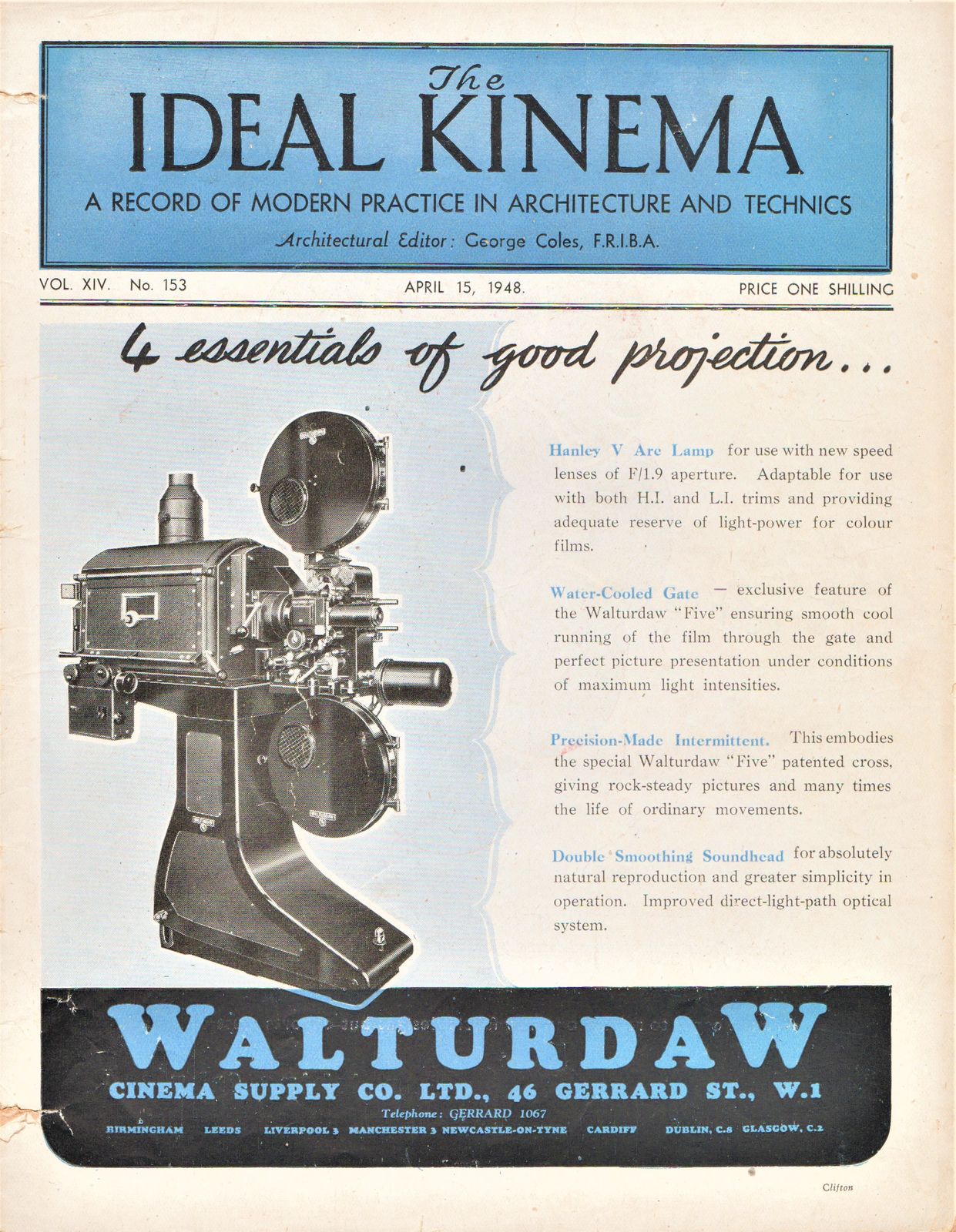IDEAL KINEMA magazine side cover  Vol 14 No  153 15 April 1948