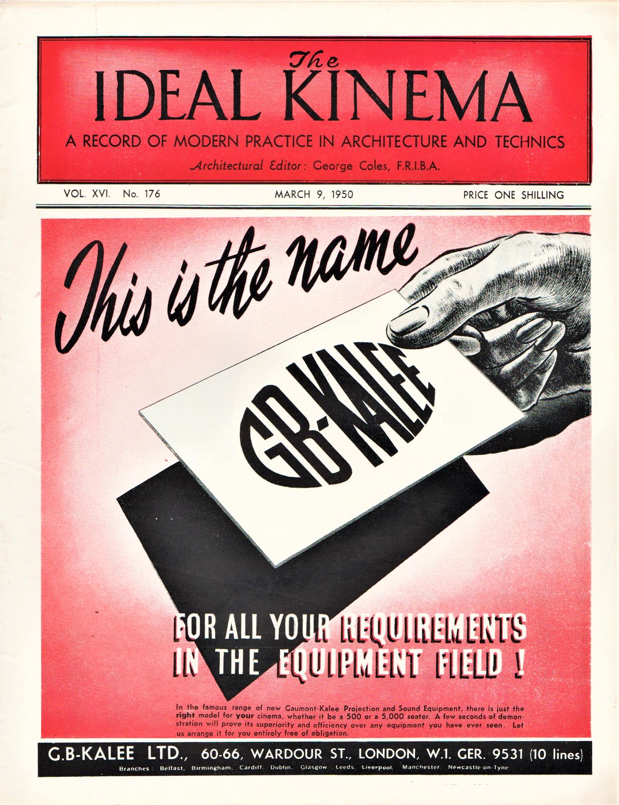 IDEAL KINEMA magazine side cover  Vol 16 No  176 9 March 1950
